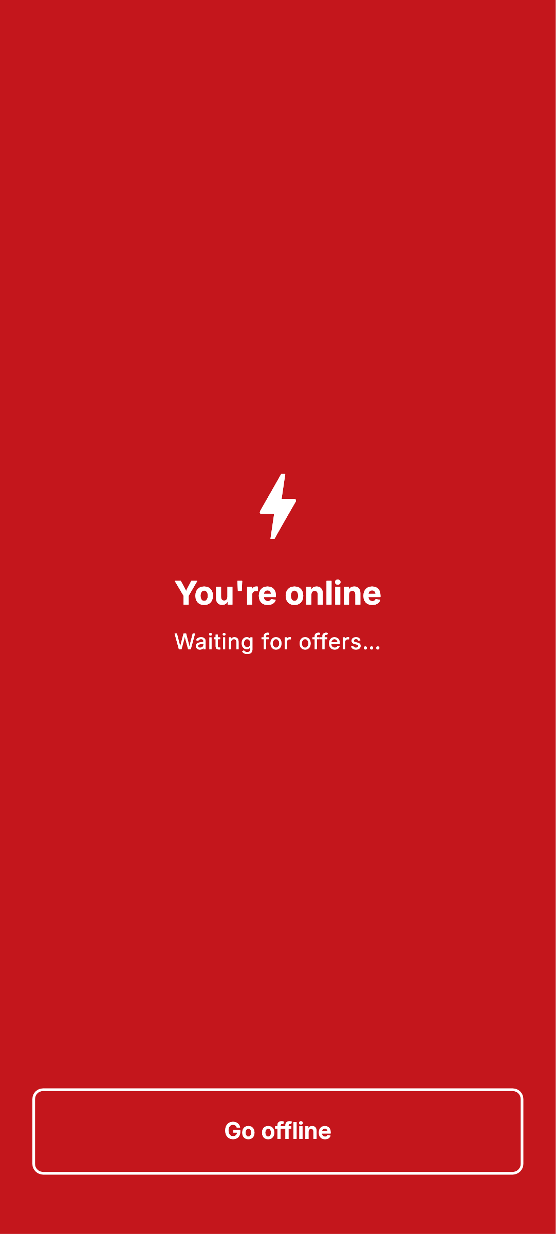The driver app, online and waiting for offers