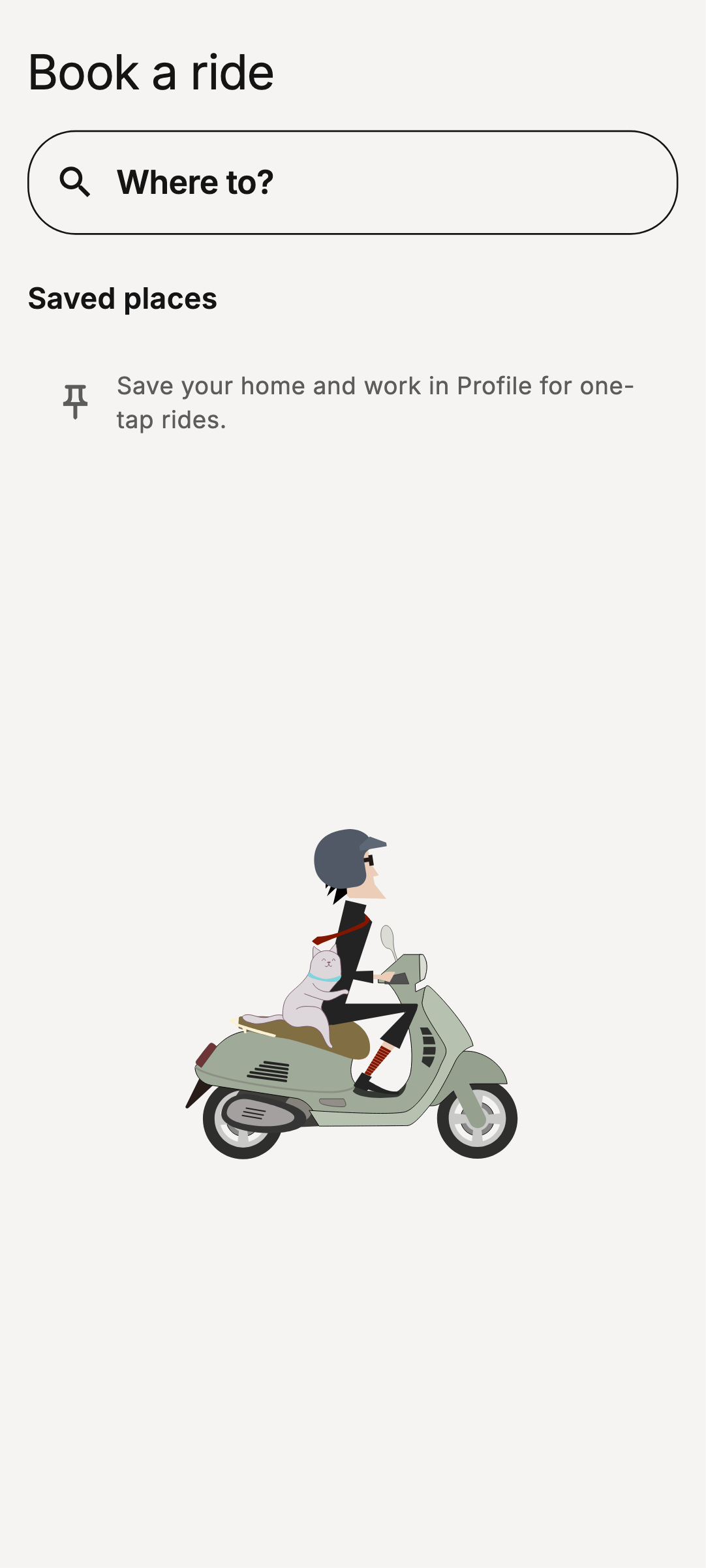 The Quick Ride home screen